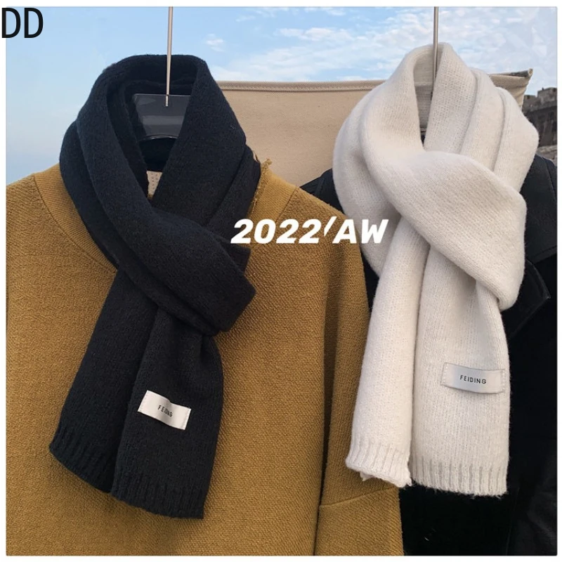 Muffler Men Wool - シンプルシックな固体ソフトスカーフ秋冬男性ニットウール韓国カップルファッション厚く暖かいマフラーサーマルマフラー男性ショール
