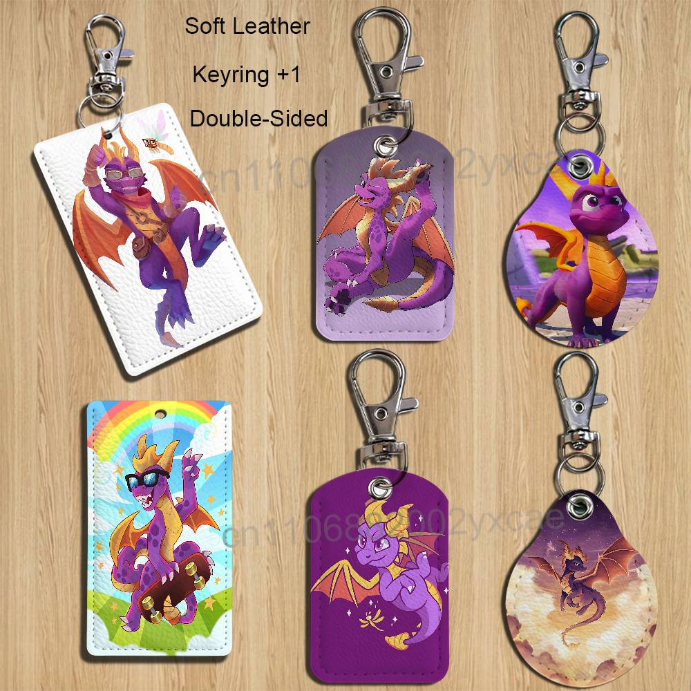 Lanyard Badge Holder - ゲーム スパイロ・ザ・ドラゴン スパックス レザーキーチェーンバッジホルダー（ストラップ付き）- ID/アクセスカードホルダー、キーリングアクセサリー、ギフトオプション