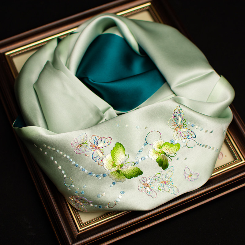 Silk Neck Scarf - 純粋なシルク蘇州刺繍スカーフ、桑絹刺繍ネックラップ、絶妙なギフト