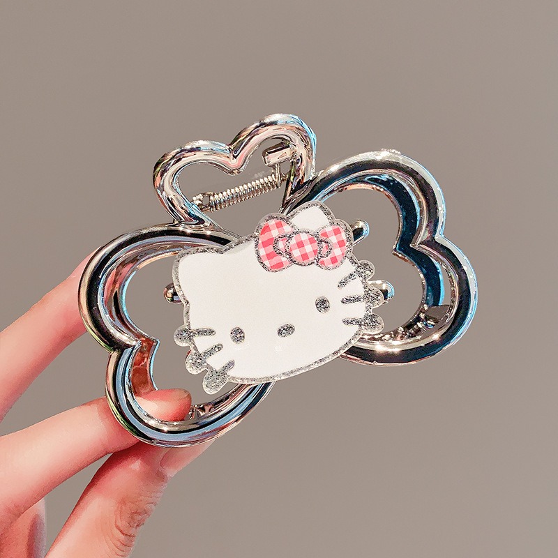Tie Clip Silver - ハローキティかわいいサメクリップファッション漫画ガールハートプレミアムシルバーリボン両面グラブクリップ女性アクセサリー卸売