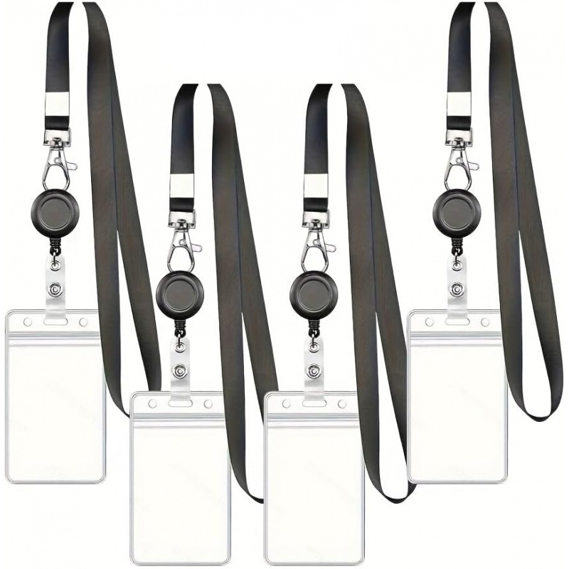 Lanyard Badge Holder - 4 個入り ランヤード ブラック リトラクタブル バッジ