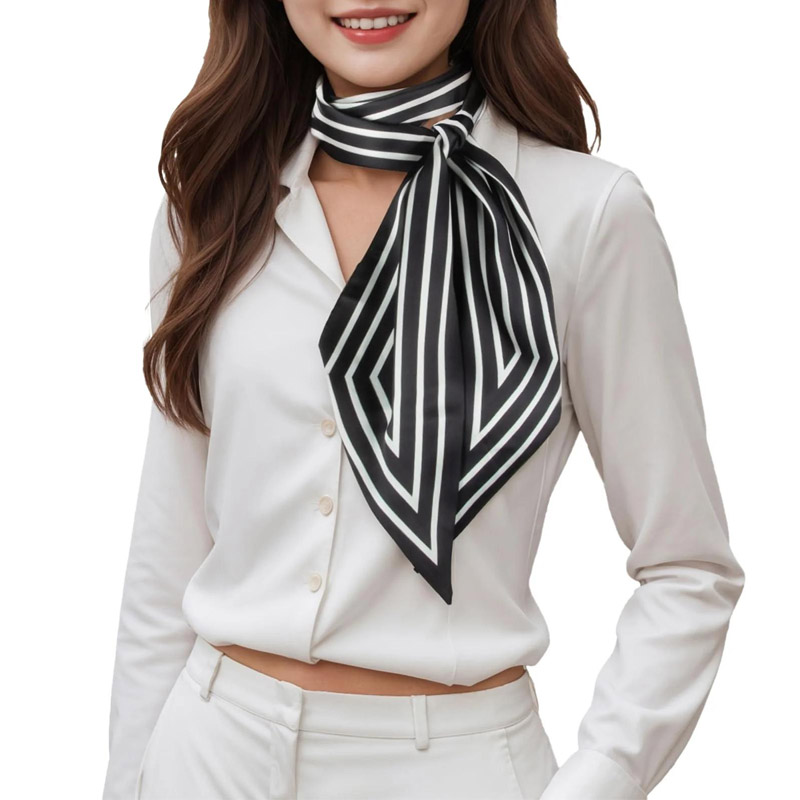 Silk Tie Striped - ファッションストライプヘアリボンスカーフ女性ネクタイバッグスカーフサテンシルクスキニースカーフレディーススモールロングスカーフシルクスカーフ新