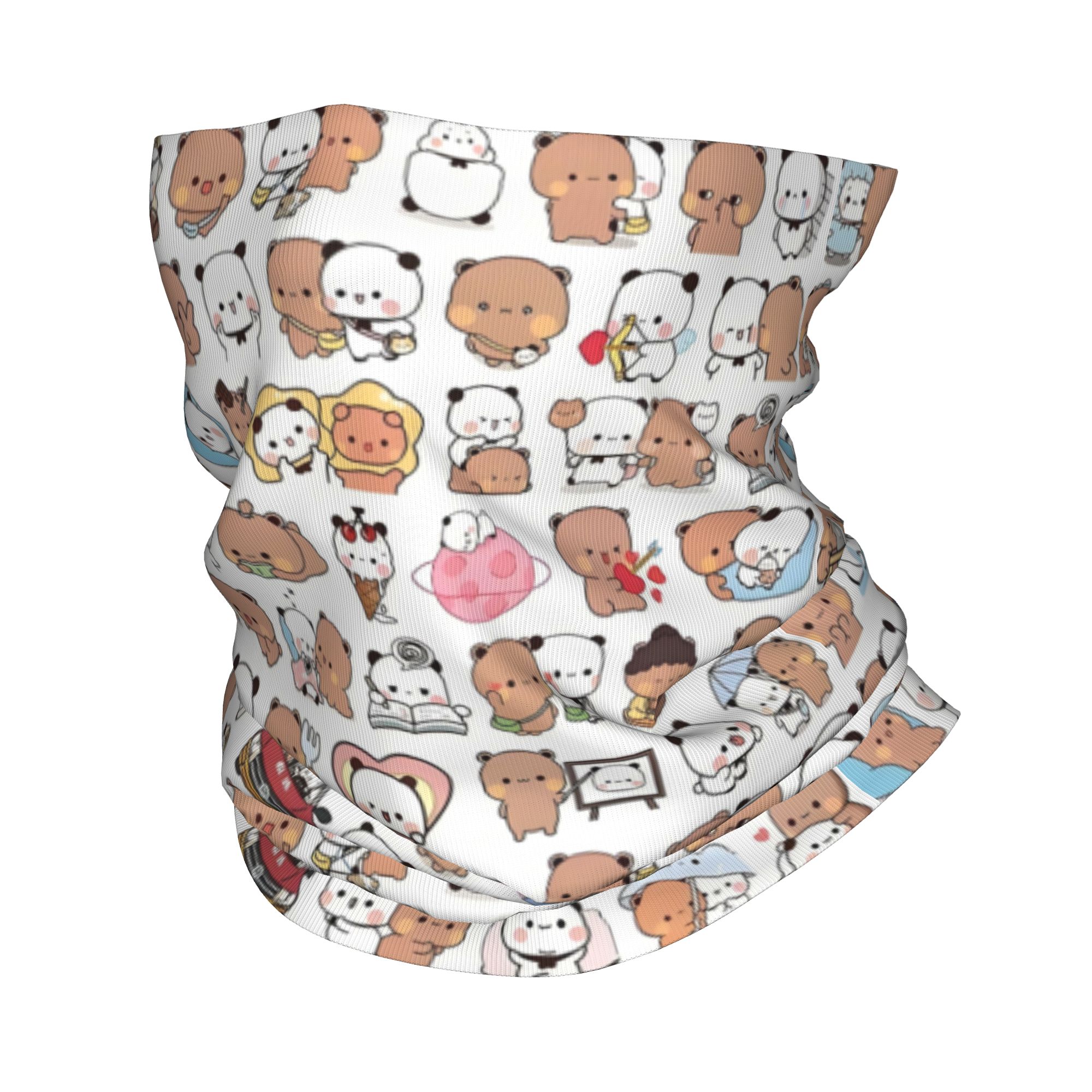 Neck Warmer Tube - カスタムベア漫画ピーチとゴマブブドゥドゥバンダナネックウォーマー男女兼用冬スキーチューブスカーフゲイターアニメパンダフェイスカバー