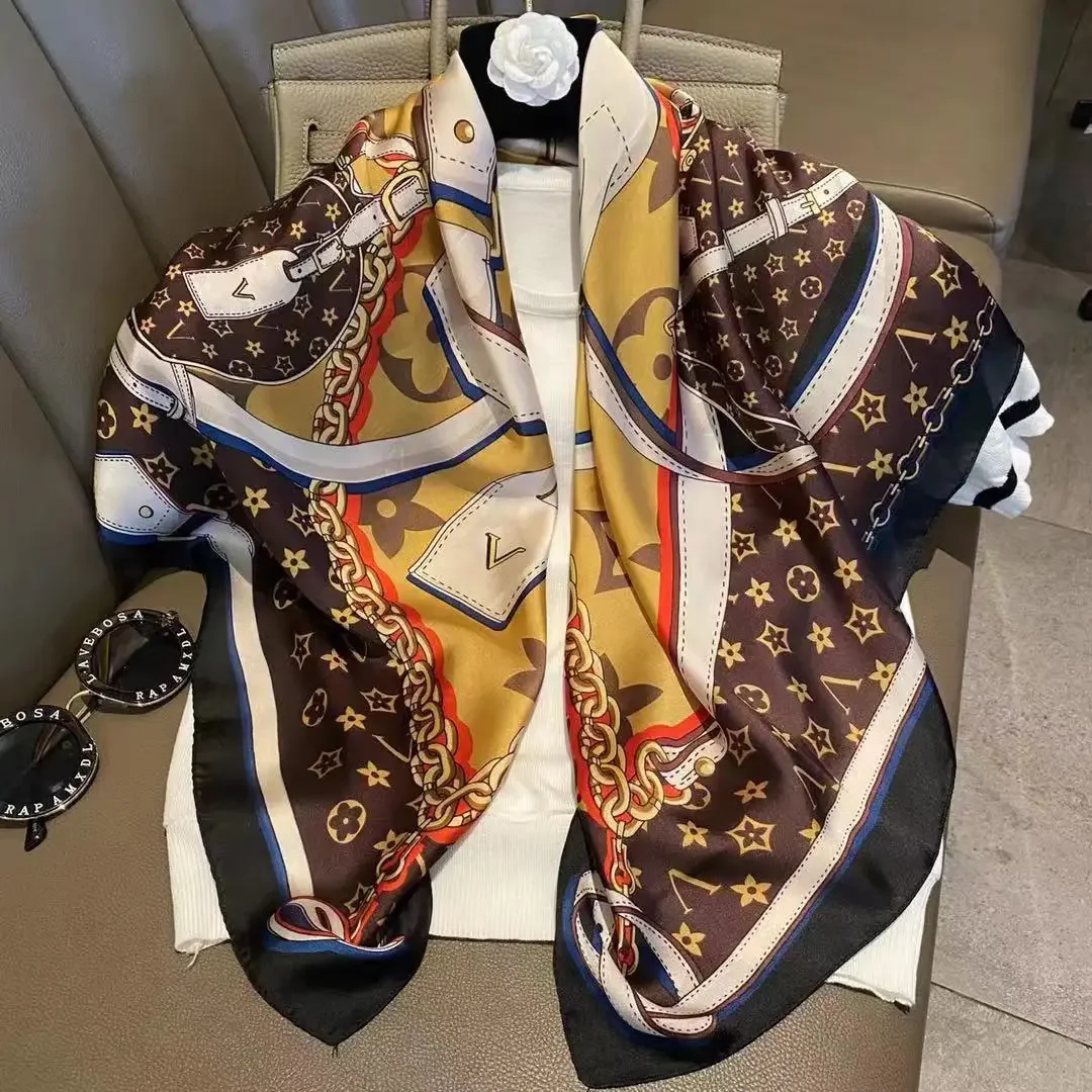 Silk Tie Striped - 軽い高級90シルクスカーフ黒と白のストライプを模倣プリント大きな正方形ショール新年ギフト