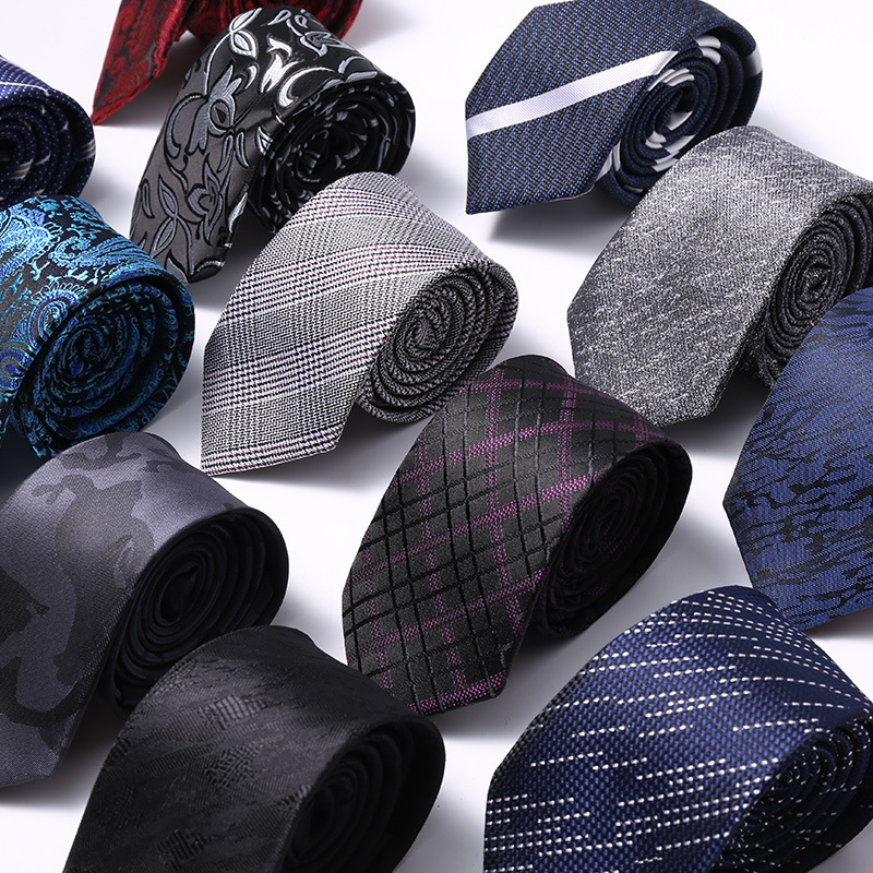 Skinny Tie Men - 高級スキニー 6 センチメートルメンズネクタイ男性ストライプチェック柄花固体ジャカードアスコットビジネスパーティーネクタイアクセサリー