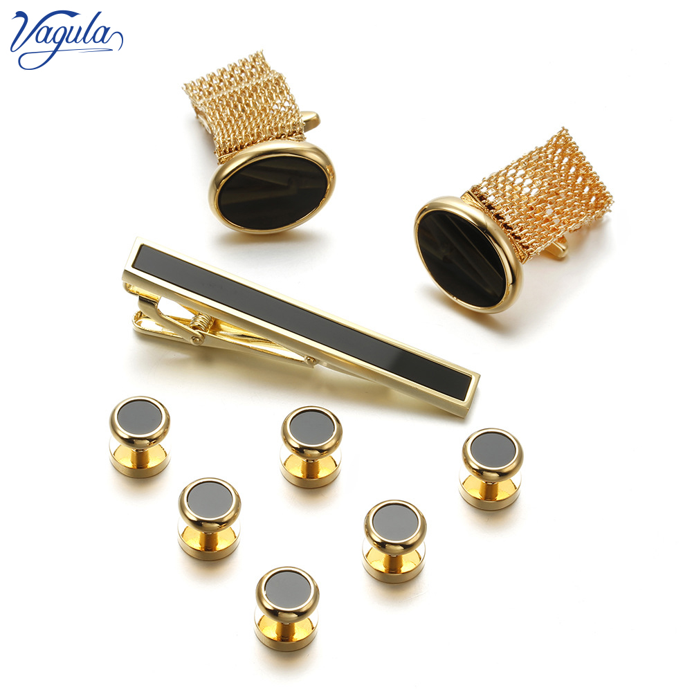 Tie Bar Set Gift - VAGULA 新 9 個カフスネクタイクリップ襟スタッドセット Spinki タキシード