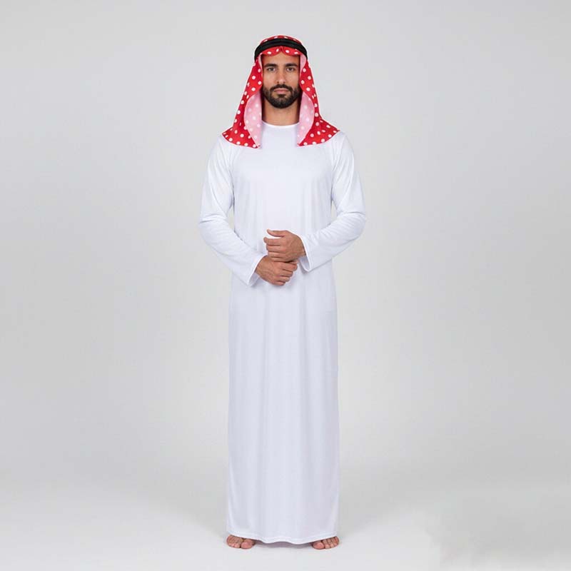 Ascot Neck Scarf - 伝統的なアラブの衣装、アラビアのローブ、男性用アラビア風衣装、ムスリムのケフィーヤヘッドスカーフ付きのシェイクドレス、パーティーやコスプレに最適