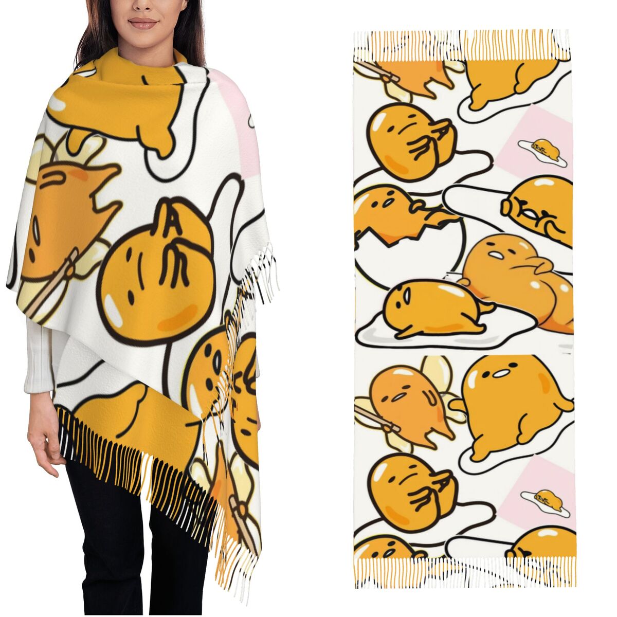 Pashmina Wrap Large - ぐでたま かわいい卵漫画柄スカーフ 女性用 暖かい冬用パシュミナショール ラップ ロング