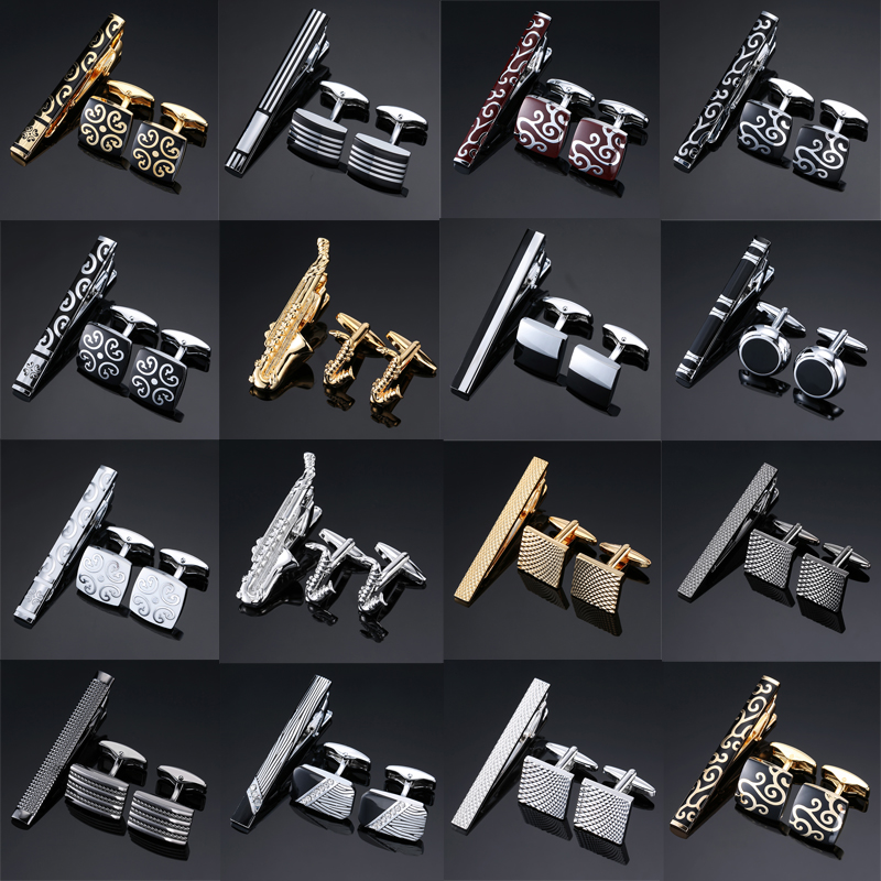 Tie Bar Set Gift - 男性用カフリンクスネクタイピン,クラシックパターン,高品質,メンズジュエリーセット