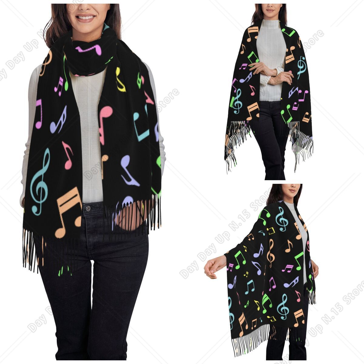 キュートでカラフルな音符柄のショールラップ、レディース用暖か - Pashmina Wrap Large のレビューと価格