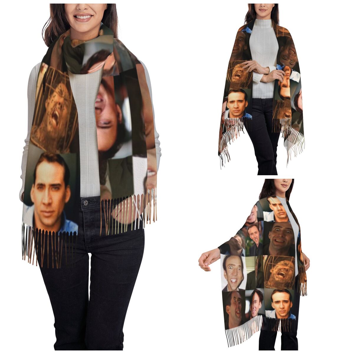 ニコラス・ケイジ面白い顔ミームショールラップ女性冬暖かい大き - Pashmina Wrap Large のレビューと価格