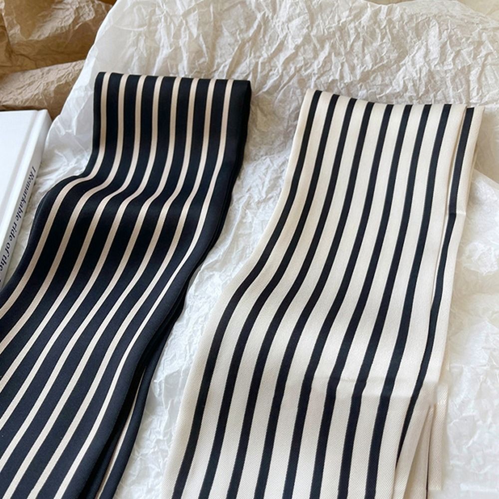 ネクタイリボンヘッドバンドネッカチーフストライプ印刷女性ショ - Silk Tie Striped のレビューと価格