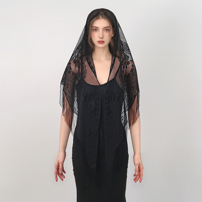 新しい刺繍レーススカーフショール花三角ベールショール女性のた - Stole Wedding Shawl のレビューと価格