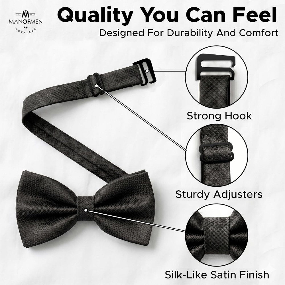 ポリエステル製ソリッドプレタイドボウタイ（男性用）- 調節可 - Bow Tie Pre Tied のレビューと価格