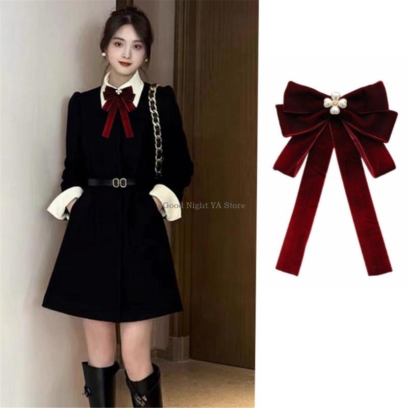 ネクタイのブローチにある女性パールベルベットのベルベットクリ - Bow Tie Pre Tied のレビューと価格