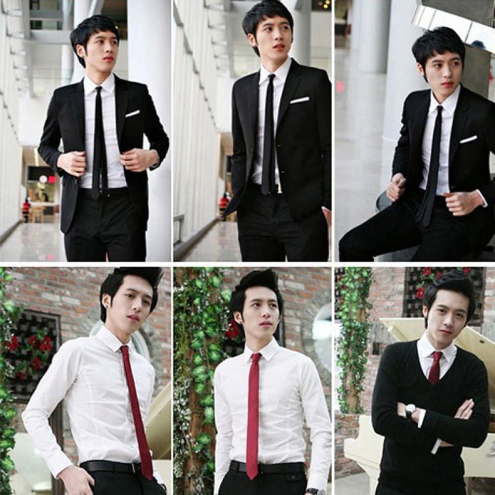 スリムプレーンスキニーソリッドウェディングタイネクタイシルク - Skinny Tie Men のレビューと価格