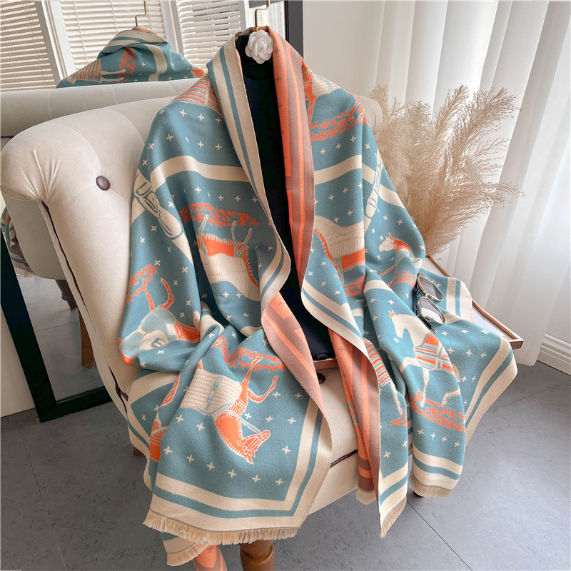 高級馬プリント厚いカシミヤ毛布女性スカーフ暖かいパシュミナシ - Woven Scarf Blanket のレビューと価格