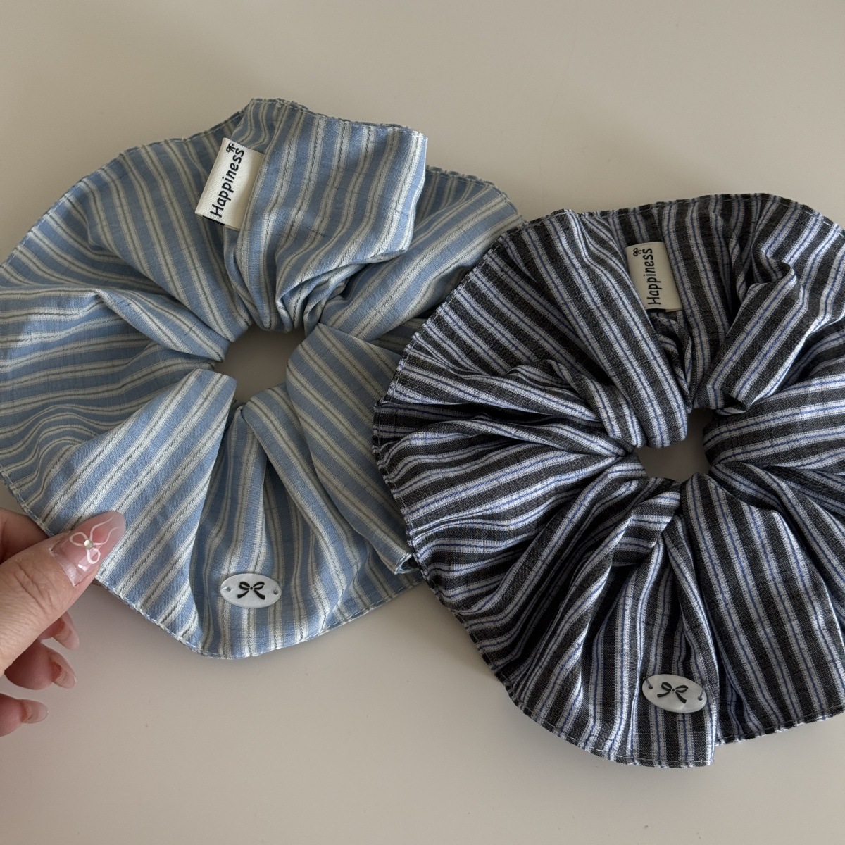 ブルー無地シルクヘアバンド韓国ファッションストライプガールズ - Silk Tie Striped のレビューと価格