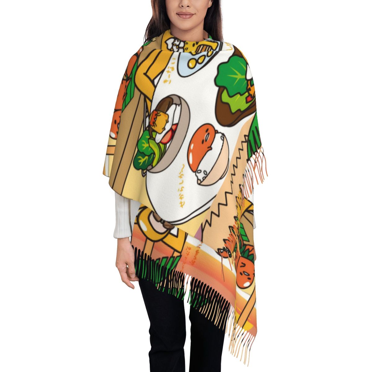 タッセル付きレディーススカーフ グデタマ かわいい卵漫画 大 - Pashmina Wrap Large のレビューと価格