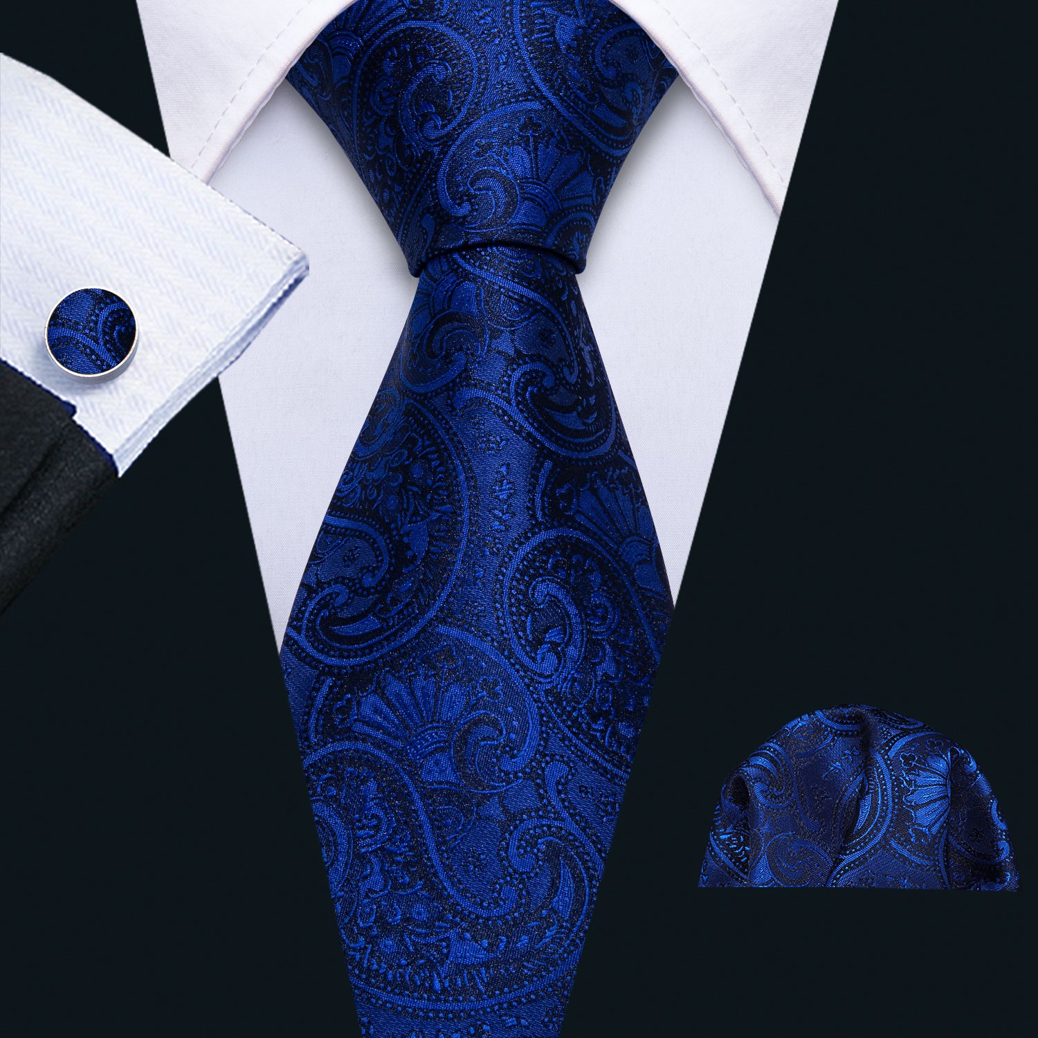 メンズネクタイセット、カフスボタンとポケットチーフ付き3ピー - Silk Tie Striped のレビューと価格