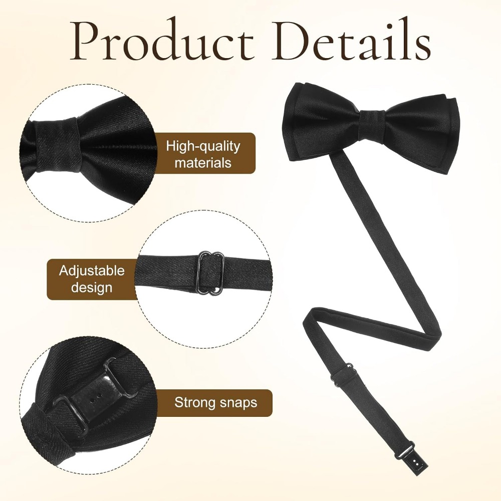 メンズ蝶ネクタイ、2枚組無地プレタイド調整可能蝶ネクタイ、結 - Bow Tie Pre Tied のレビューと価格