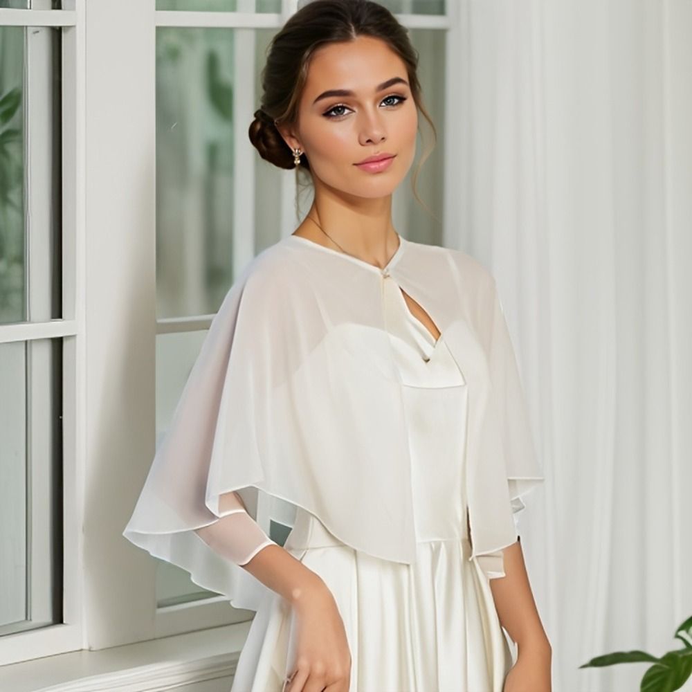 ヴィンテージ シアー シフォン ケープレット 軽量デザイン  - Stole Wedding Shawl のレビューと価格