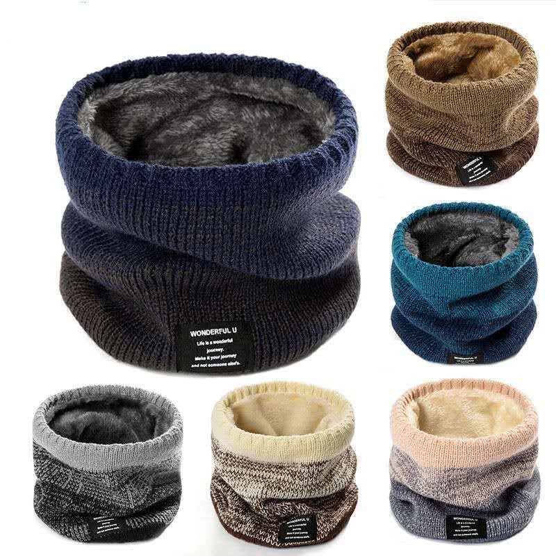 冬のスカーフ男性フリースリングバンダナニット暖かい固体スカー - Handkerchief Cotton Men のレビューと価格
