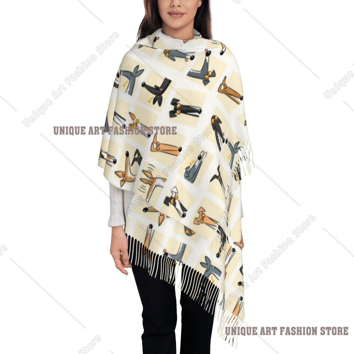 レディース タッセル スカーフ ヘッドアップ クリーム グレ - Pashmina Wrap Large のレビューと価格