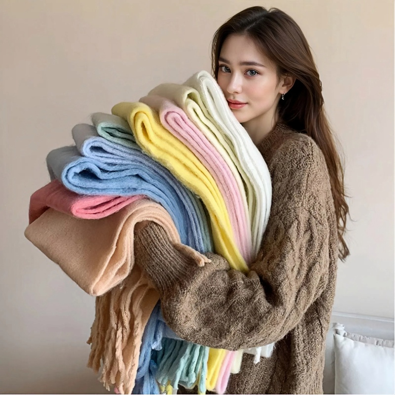 冬のスカーフ女性のためのカシミヤ暖かいソリッドピンクパシュミ - Woven Scarf Blanket のレビューと価格