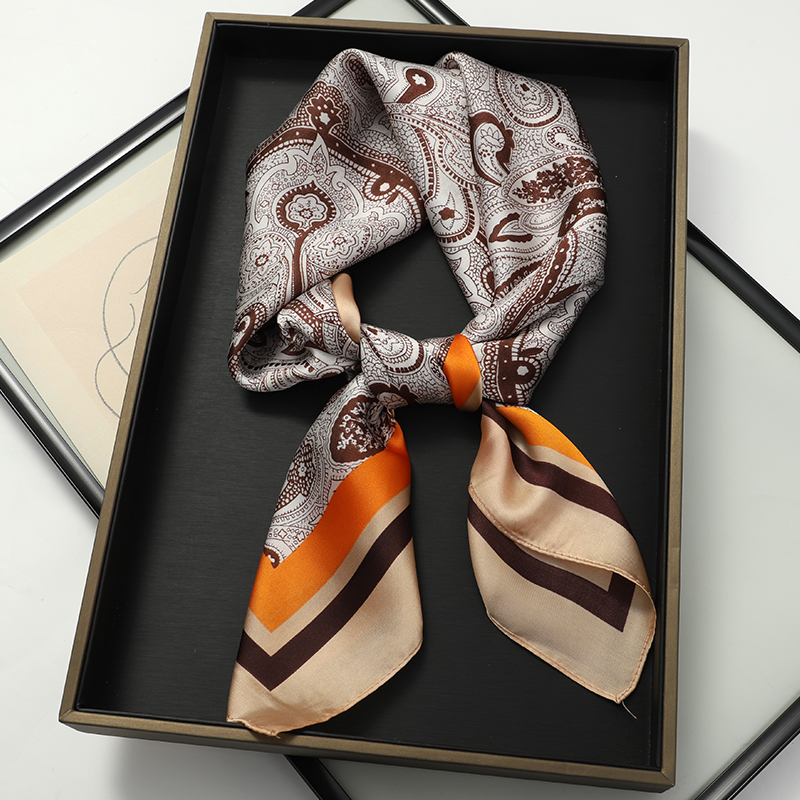 高級春シルクスカーフ女性ブランドスクエアサテンバンダナペイズ - Silk Tie Striped のレビューと価格