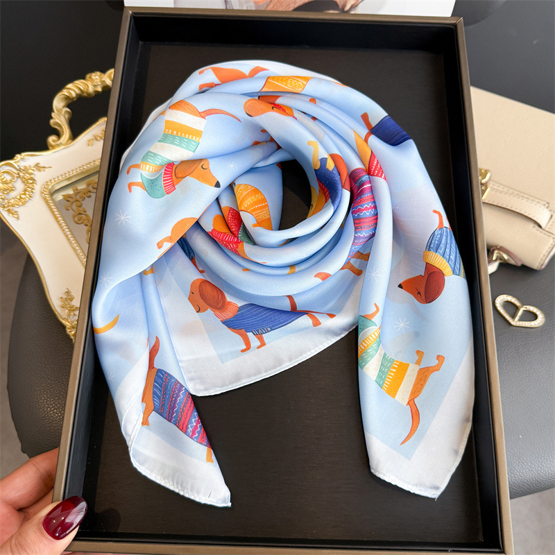 ファッションウインナー犬プリントバンダナスカーフ女性エレガン - Silk Neck Scarf のレビューと価格