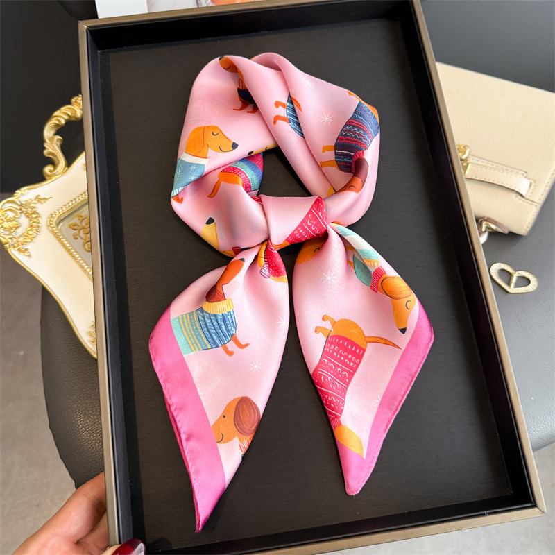 ファッションウインナー犬プリントバンダナスカーフ女性エレガン - Silk Neck Scarf のレビューと価格