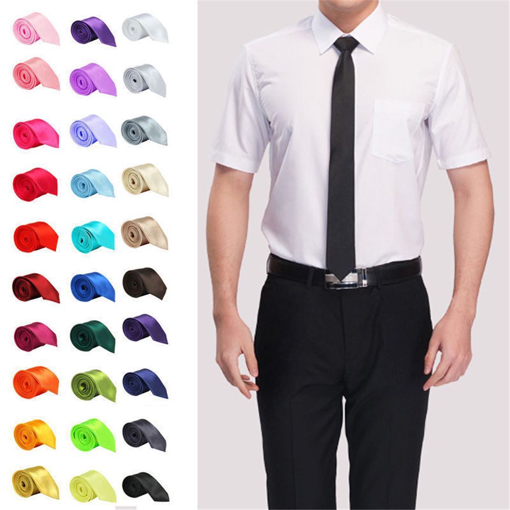 スリムスキニーソリッドネックタイ ウェディングシルクタイ - Skinny Tie Men のレビューと価格