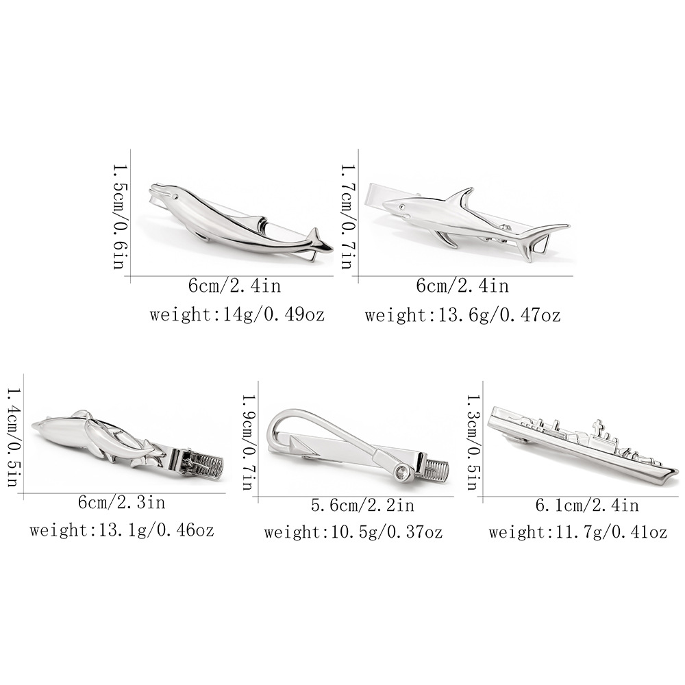 クリエイティブな海洋動物タイクリップ メンズ シルバー サメ - Tie Clip Silver のレビューと価格