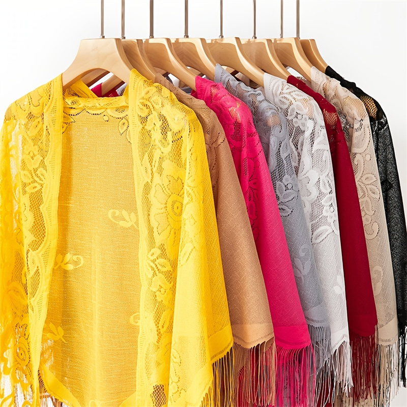 女性のための刺繍されたレーススカーフ、三角形のベール、花のシ - Stole Wedding Shawl のレビューと価格