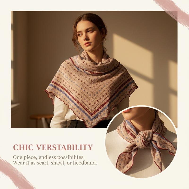 コットンリネントライアングルスカーフ カシューフローラルプリ - Bandana Cotton のレビューと価格