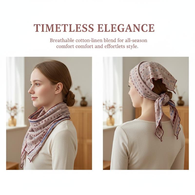 コットンリネントライアングルスカーフ カシューフローラルプリ - Bandana Cotton のレビューと価格