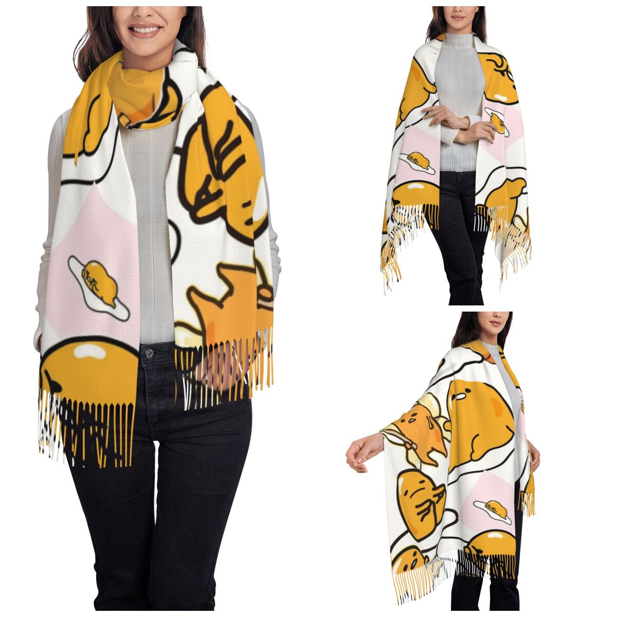 ぐでたま かわいい卵漫画柄スカーフ 女性用 暖かい冬用パシュ - Pashmina Wrap Large のレビューと価格